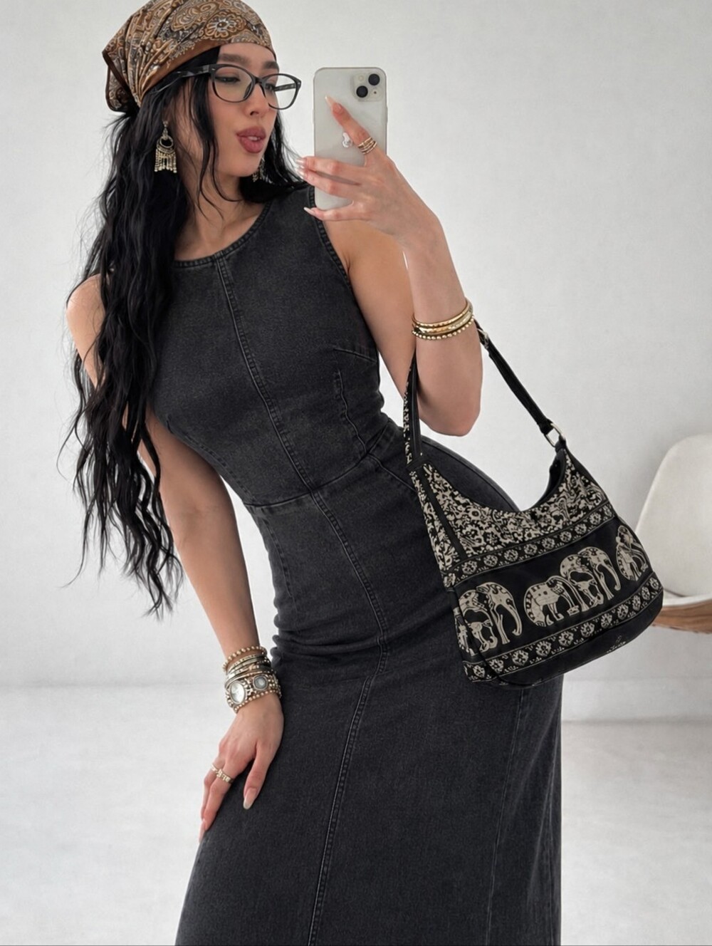 GAP Black Denim Maxi Dress Size 4 Fitted Sleeveless Vintage